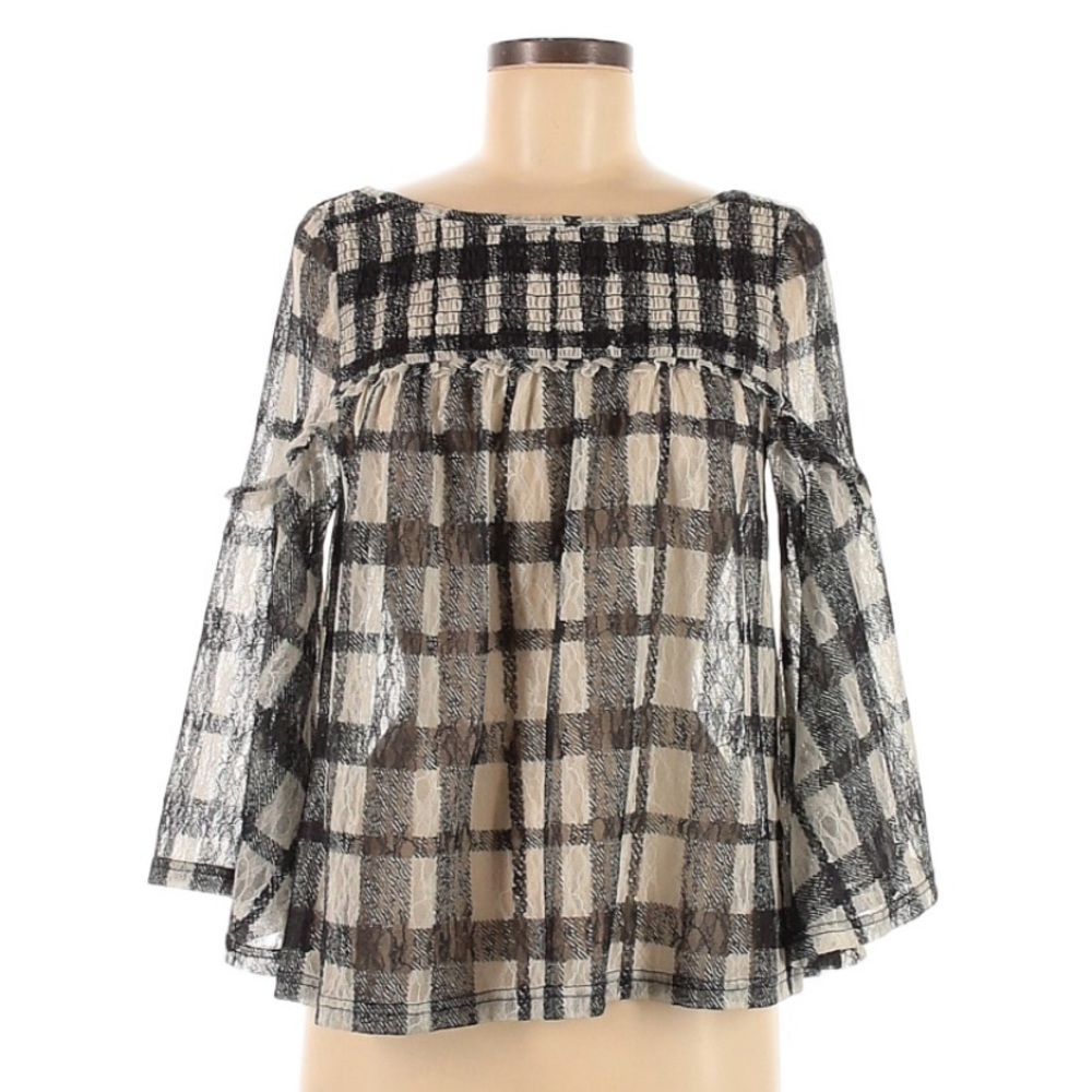 Anthropology Akemi+Kin Flowy Plaid Blouse, Like New